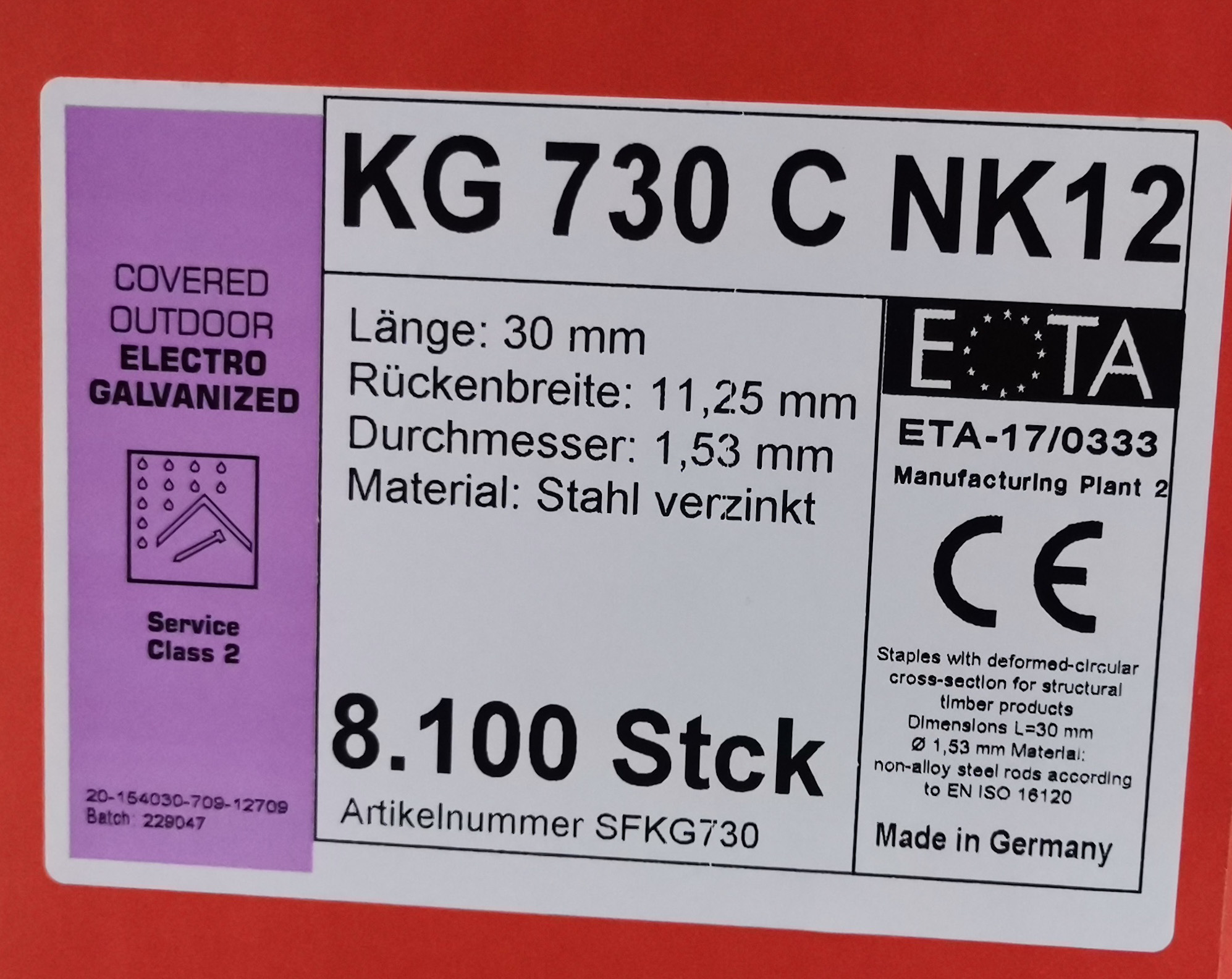 KG730CNK geharzte Klammern 30mm