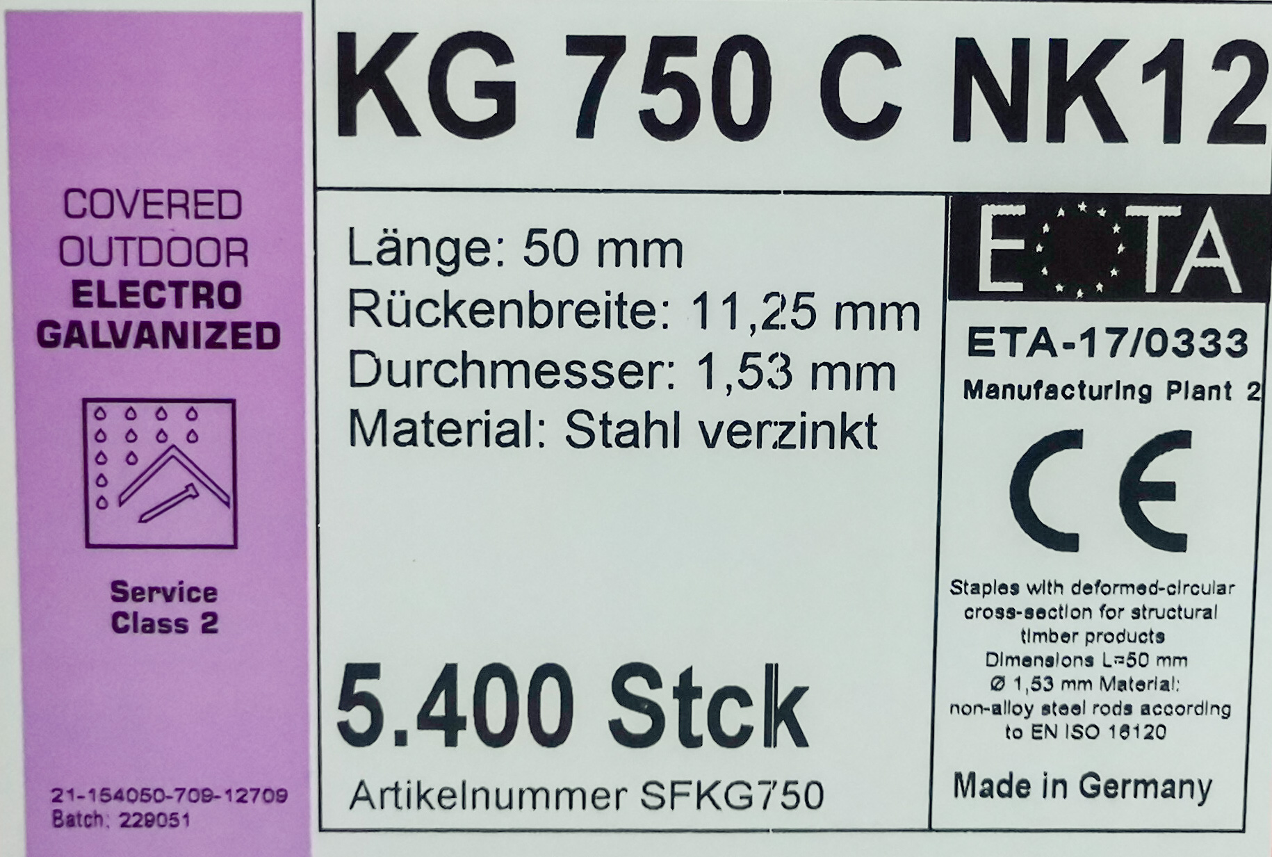KG750CNK geharzte Klammern 50mm mit ETA