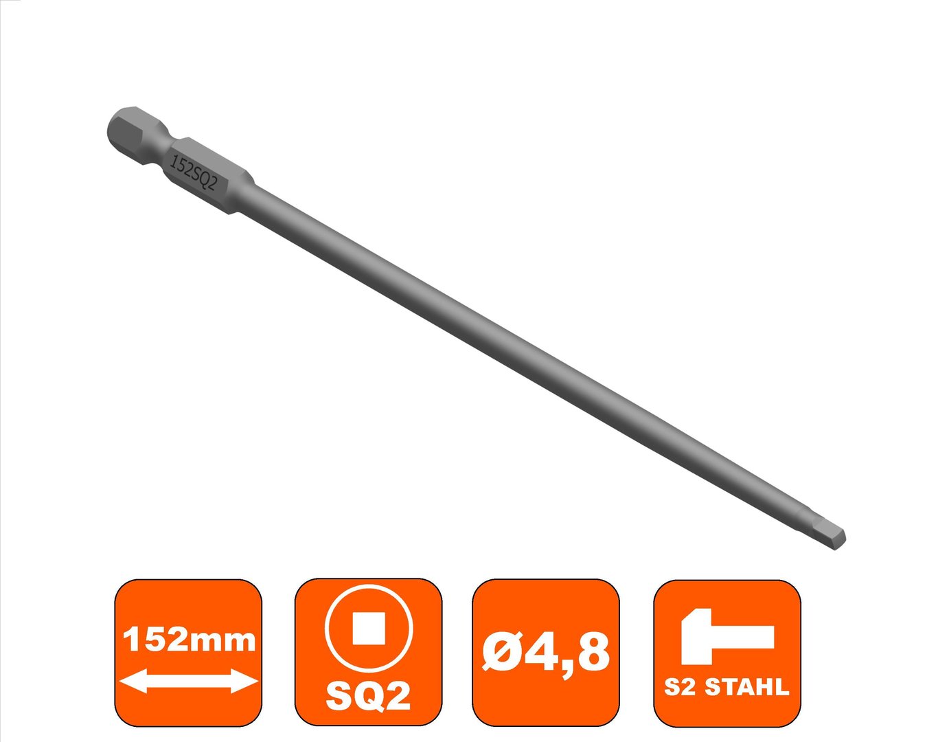 Bit 152 mm Square Drive SQ-2 Antrieb, Ø4.8 mm