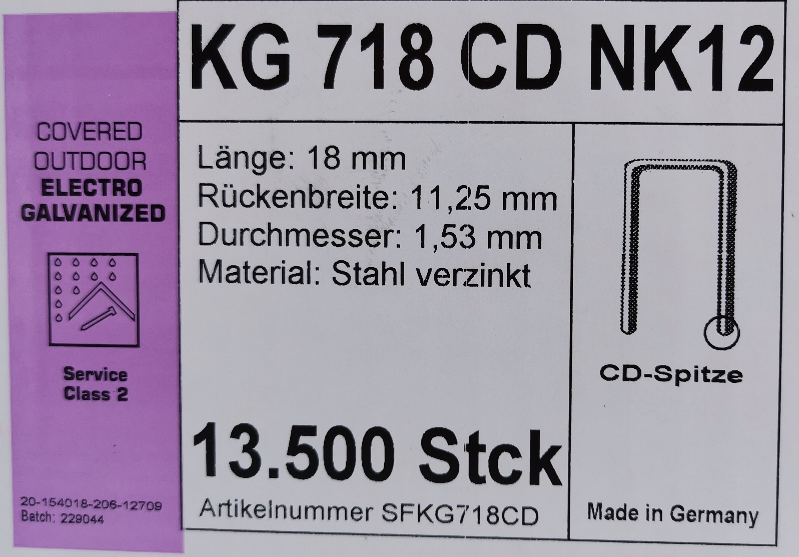KG718CDNK Klammern 18mm