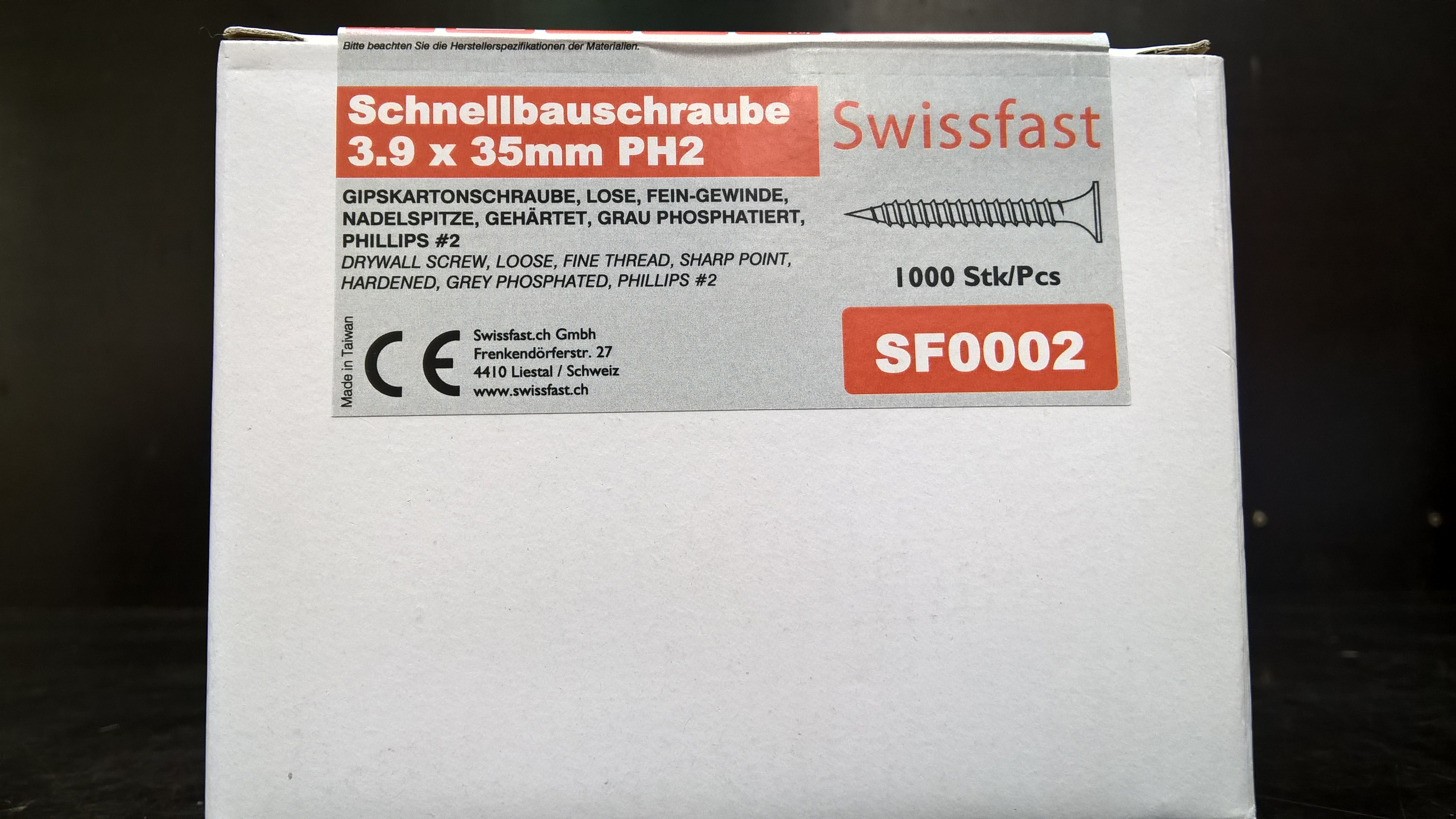 3.9 x 35mm lose Schnellbauschraube, Feingewinde, 1.000 Stück inkl.Bit