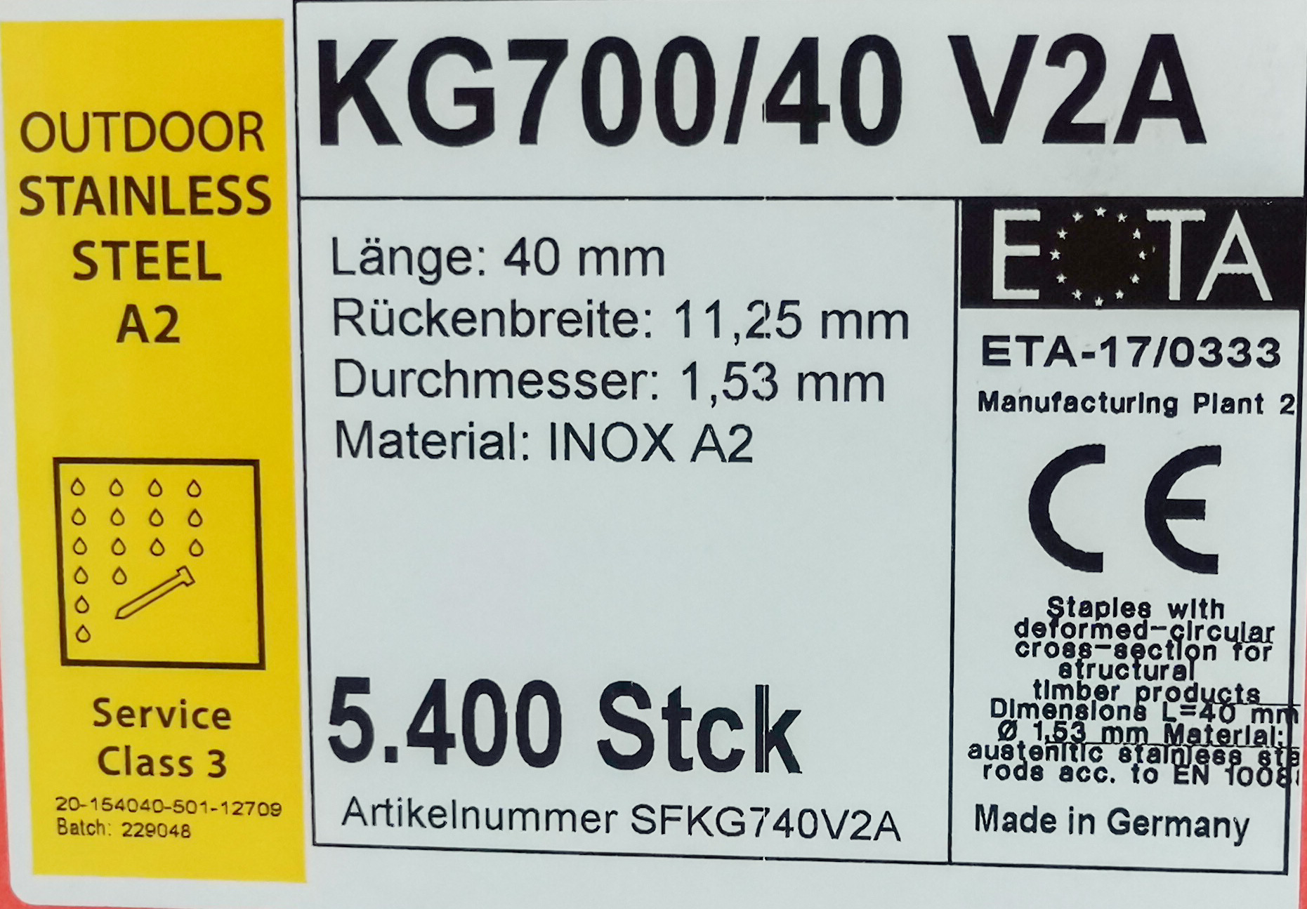 KG740CRF geharzte Rostfreie Klammern 40mm mit ETA