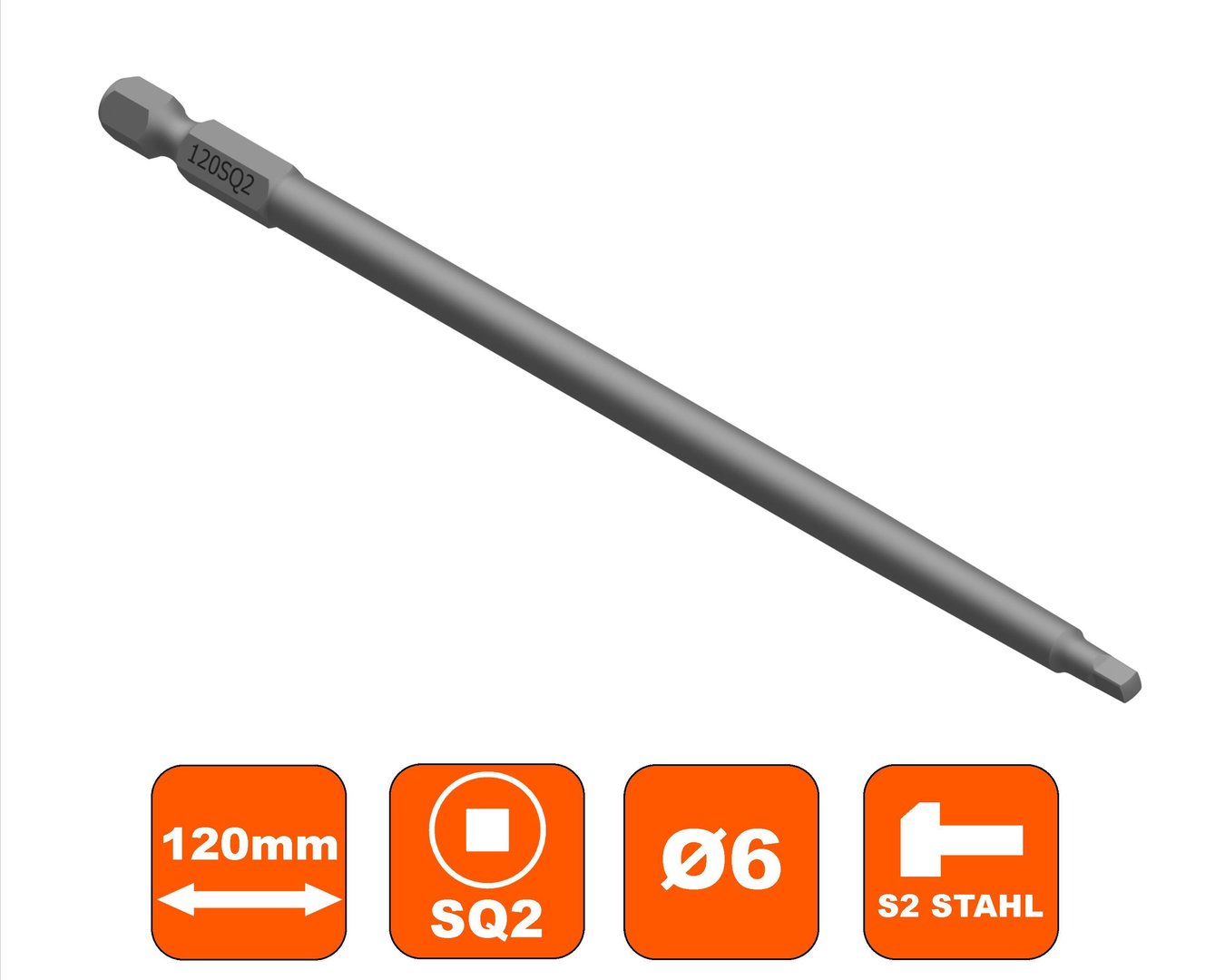 Bit 120 mm, Square Drive, SQ-2, Antrieb