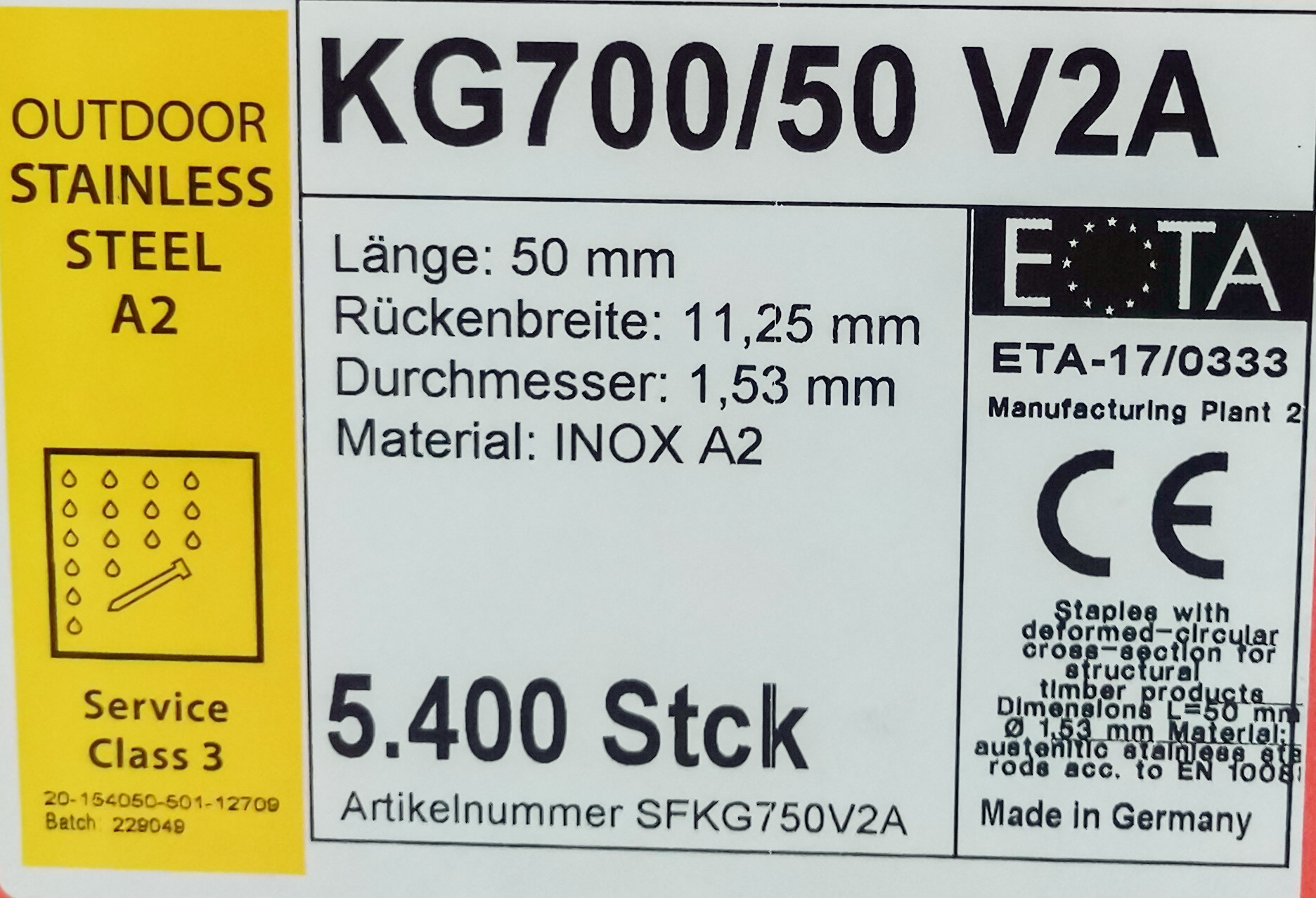 KG750CRF geharzte Rostfreie Klammern 50mm mit ETA