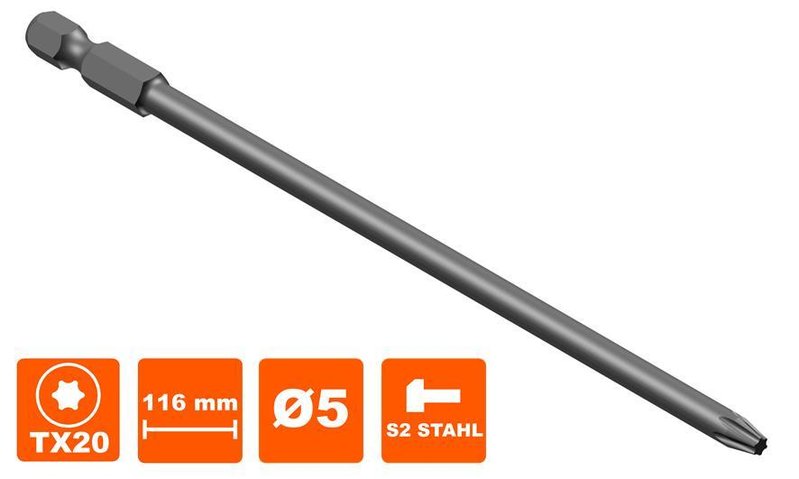 Bit 116 mm Torx Tx-20  Antrieb, 5 mm