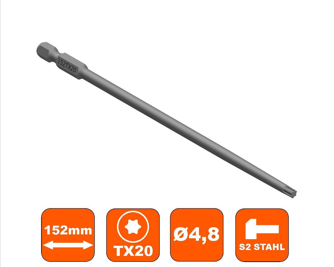 Bit 152 mm Torx T20 Antrieb, Ø 4,8mm