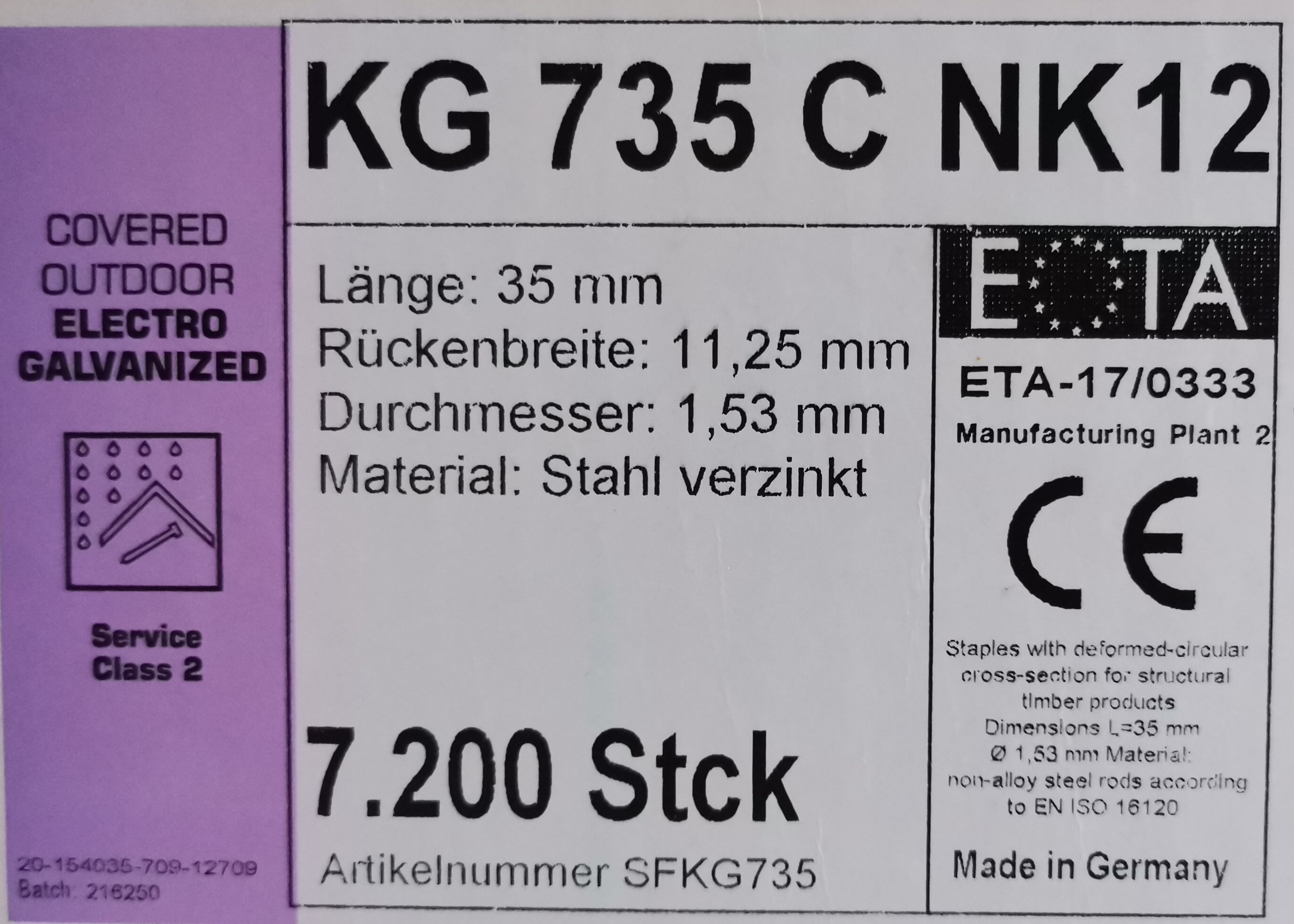 KG735CNK geharzte Klammern 35mm mit ETA