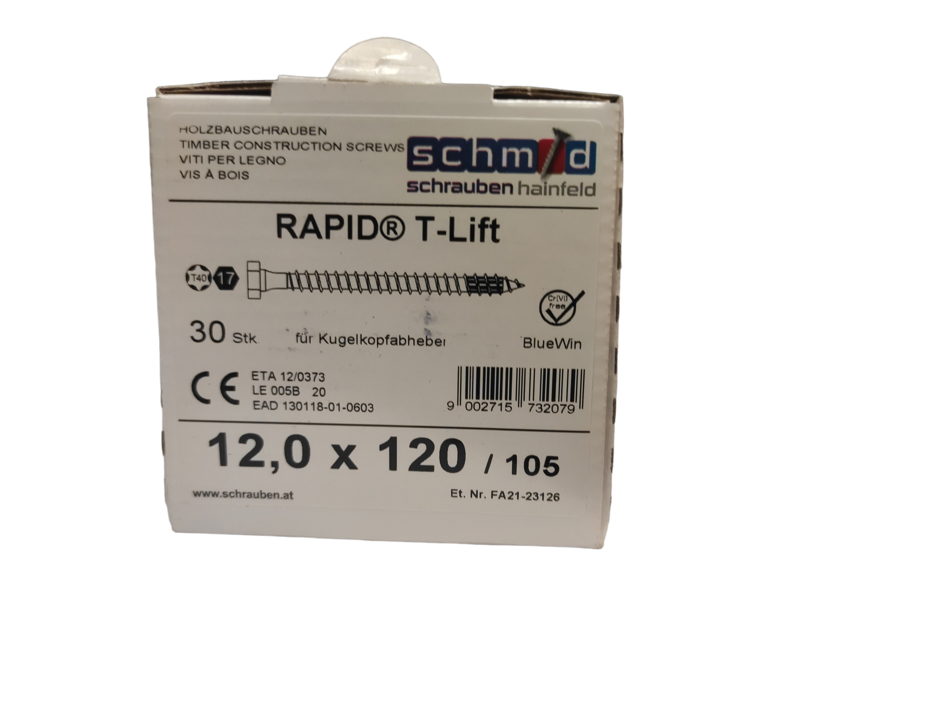 RAPID T-Lift 12.0x120mm  Transportankerschrauben TX40 / SW17 30 Stück