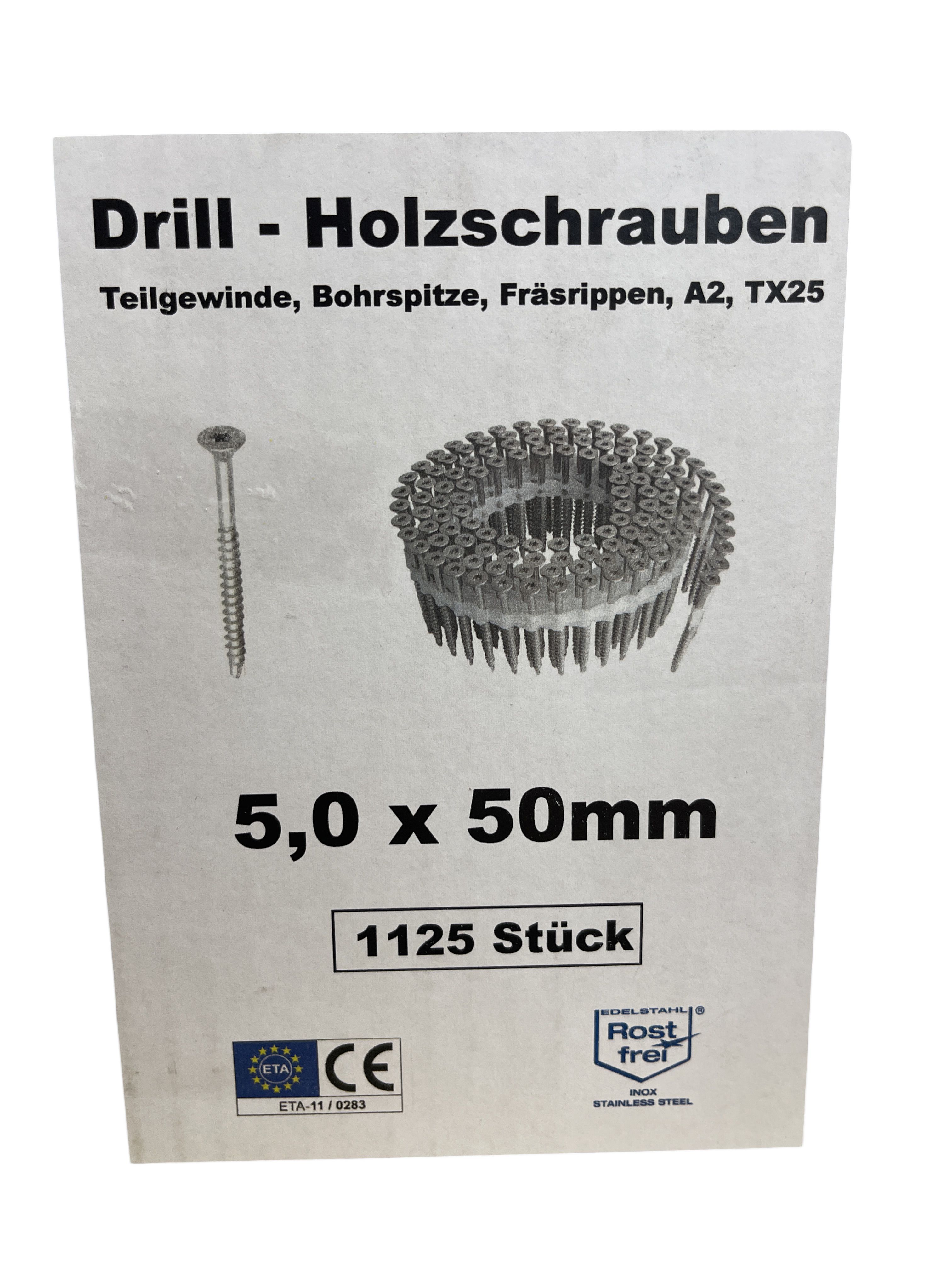 Holzschrauben 5.0x50mm rostfrei A2 Bohrspitze TX25 1125 Stück