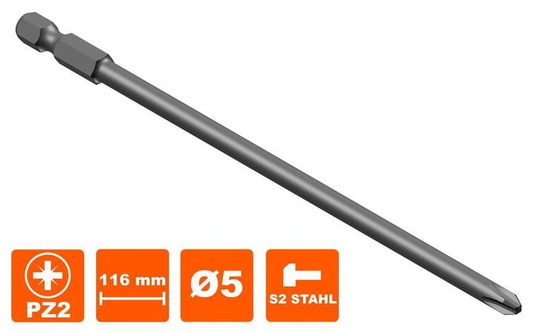 Bit 116 mm  Pozi Drive PZ-2 Antrieb, 5 mm