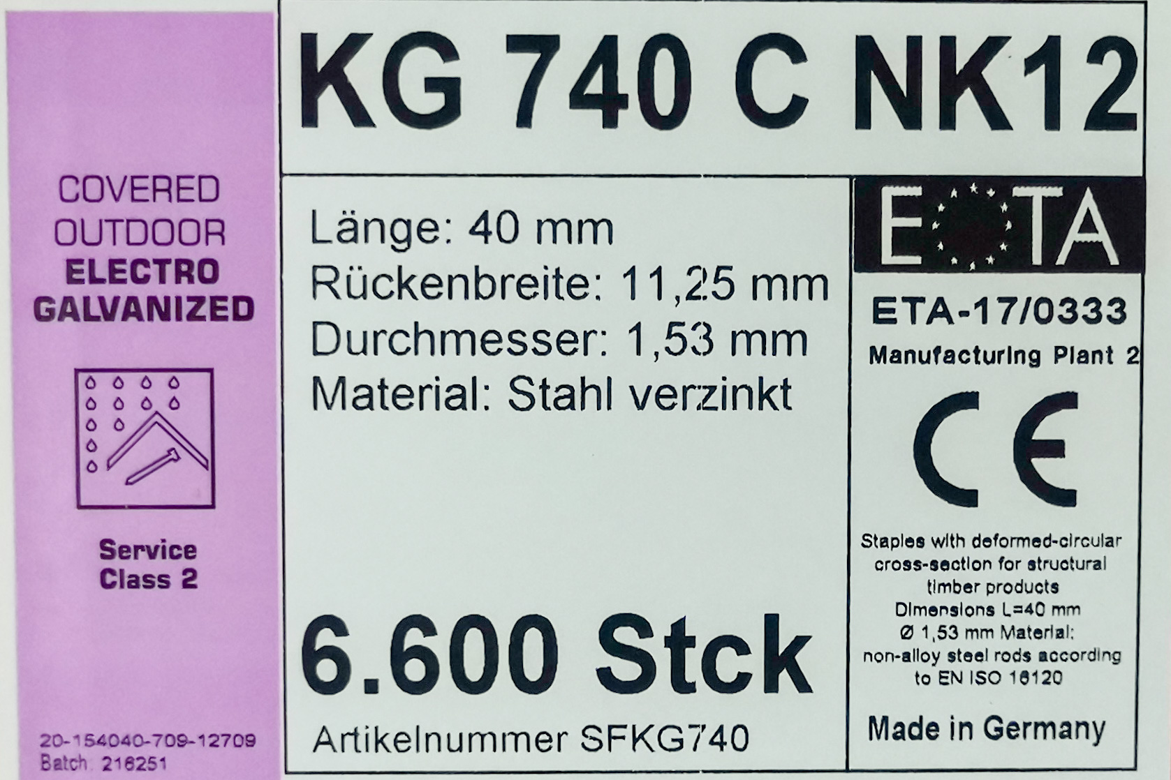 KG740CNK geharzte Klammern 40mm mit ETA